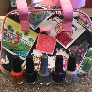 NWT 5 Nail Polishes & Large Cosmetic Bag